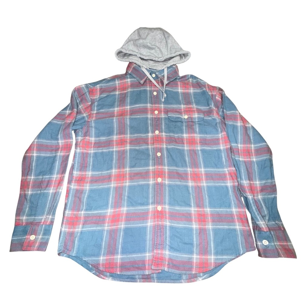 NWT AE‎ Super Soft Plaid Flannel removable Hood sz M Cottagecore Costal Skater
